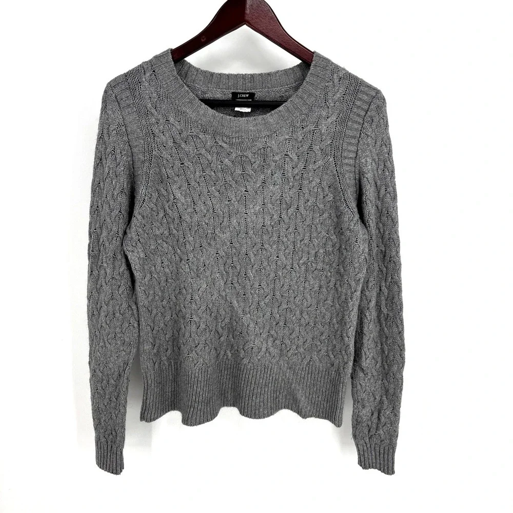 Vintage J Crew‎ Cable Knit Sweater Women L Wool Angora Rabbit Hair Gray Preppy